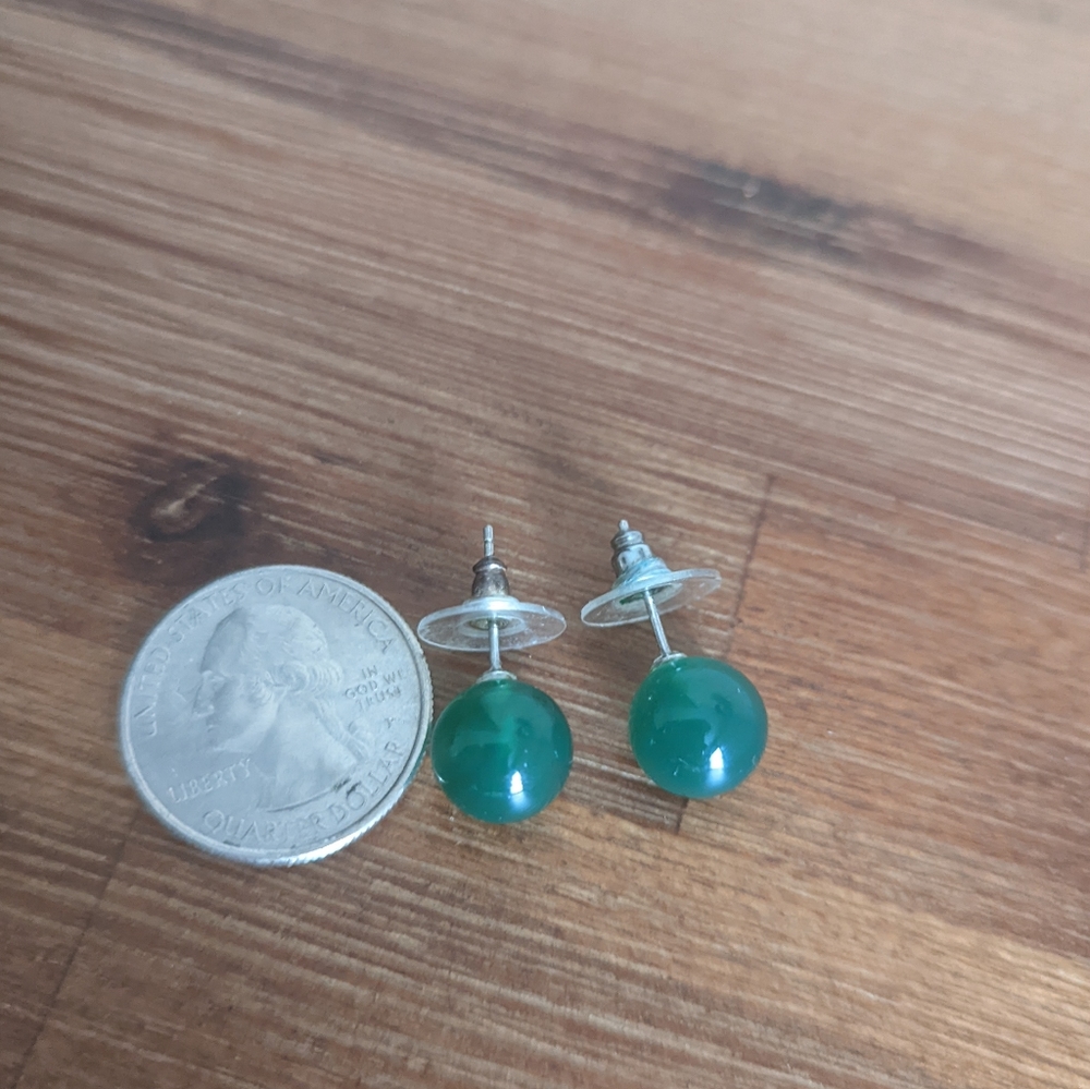 Genuine Jade and Sterling silver ball earrings